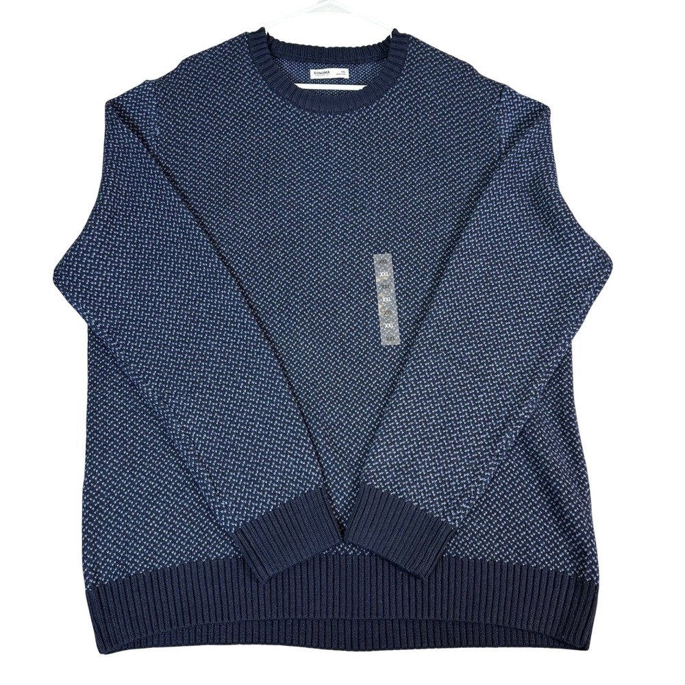 Sonoma Goods For Life Mens XXL Navy Blue Textured Knit Crewneck Sweater Pullover